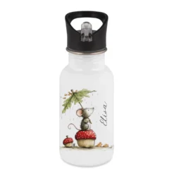 Personalisierte Edelstahl-Trinkflasche mit Strohhalm – Süße Maus-Motive & Wunschname – 400ml / 500ml / 600ml
