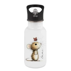 Personalisierte Edelstahl-Trinkflasche mit Strohhalm – Süße Maus-Motive & Wunschname – 400ml / 500ml / 600ml