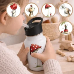Personalisierte Edelstahl-Trinkflasche mit Strohhalm – Süße Maus-Motive & Wunschname – 400ml / 500ml / 600ml