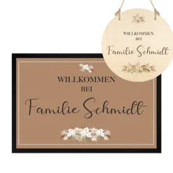 Personalisierte edle Fußmatte mit Familiennamen | Optional als tolles Geschenk Set mit Türschild erhältlich