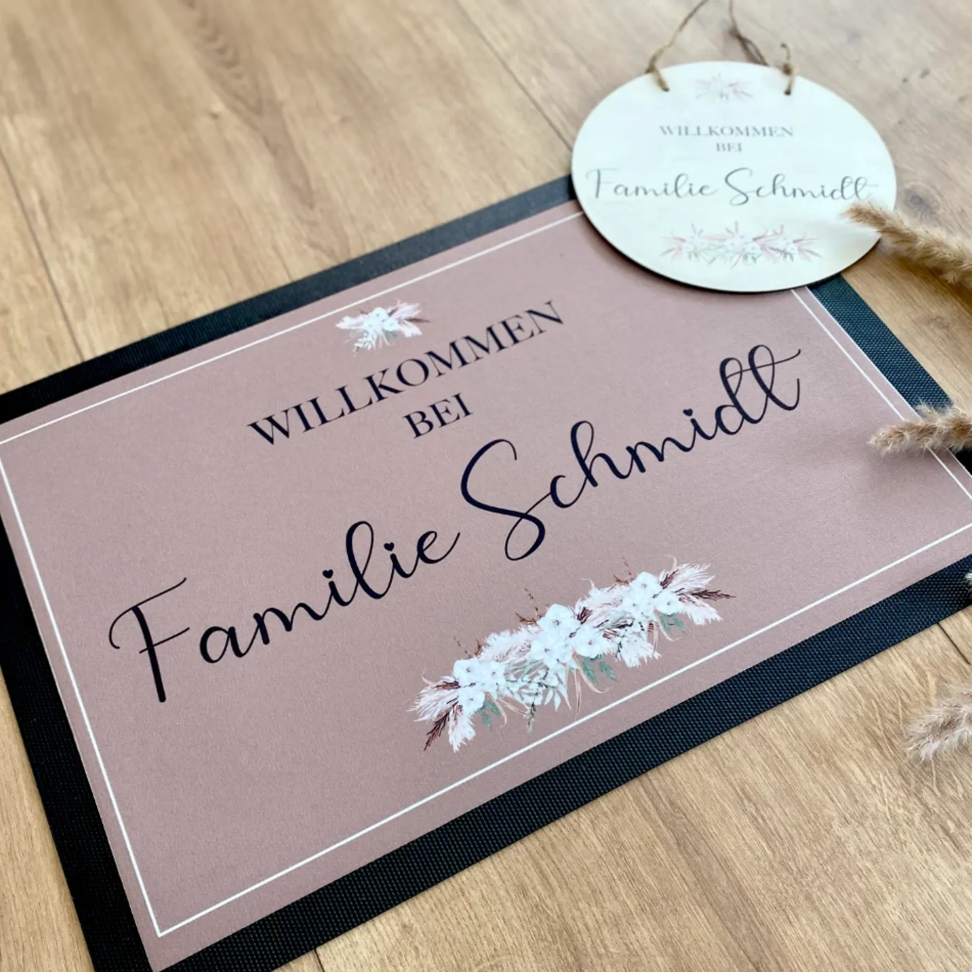 Personalisierte edle Fußmatte mit Familiennamen | Optional als tolles Geschenk Set mit Türschild erhältlich