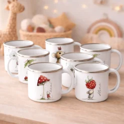 Personalisierte Emaille Tasse für Kinder mit Namen – Süße Maus Motive im Boho-Stil