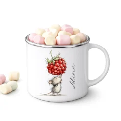 Personalisierte Emaille Tasse für Kinder mit Namen – Süße Maus Motive im Boho-Stil