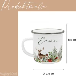 Personalisierte Emaille Tasse Weihnachten mit Namen – Hirsch & Wintermotiv – Geschenkidee Advent & Weihnachtsgeschenk