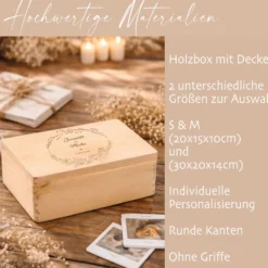 Personalisierte Erinnerungskiste zur Hochzeit, Holzbox als Geschenk für das Brautpaar, Hochzeitsgeschenk