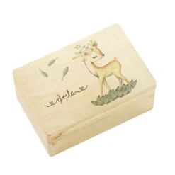 Personalisierte Erinnerungskiste "Rehkitz" als Motiv für Babys zur Geburt und Taufe, Babygeschenk mit dem Namen, Holzkiste