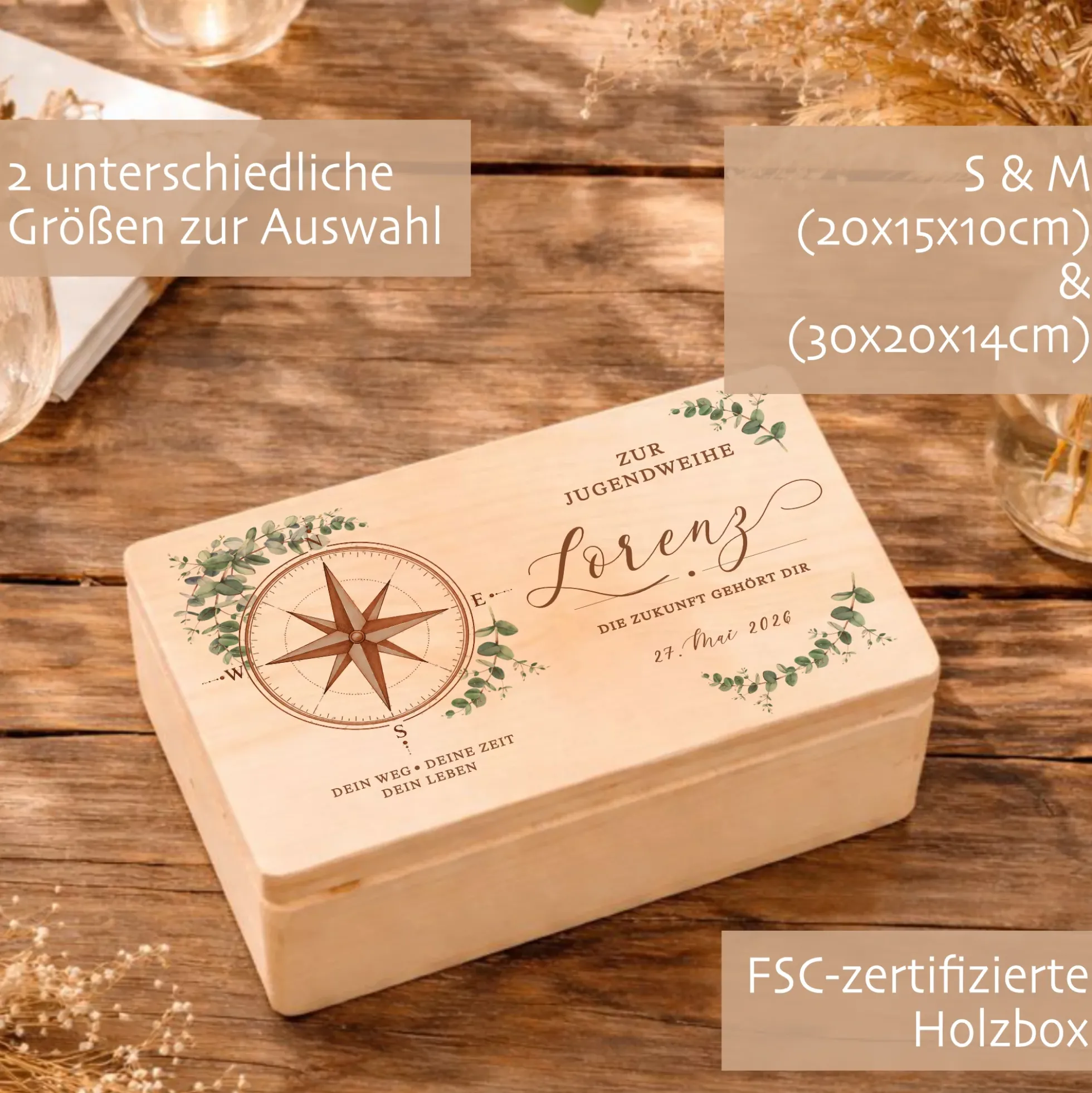 Personalisierte Erinnerungskiste Jugendweihe mit Namen & Datum | Geschenk zur Jugendweihe Mädchen Junge | Holzbox Jugendfeier | Erinnerungsbox Jugendweihe