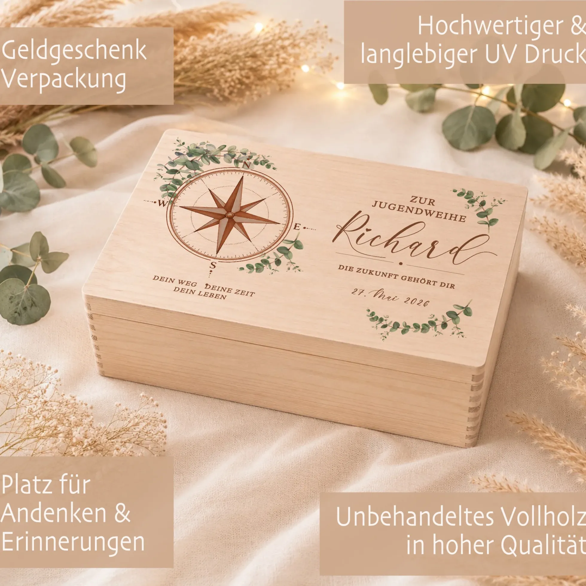 Personalisierte Erinnerungskiste Jugendweihe mit Namen & Datum | Geschenk zur Jugendweihe Mädchen Junge | Holzbox Jugendfeier | Erinnerungsbox Jugendweihe