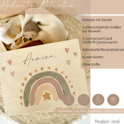 Personalisierte Erinnerungsbox aus Holz, Regenbogen Holzkiste mit Namen