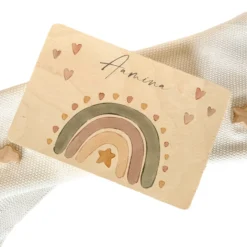 Personalisierte Erinnerungsbox aus Holz, Regenbogen Holzkiste mit Namen