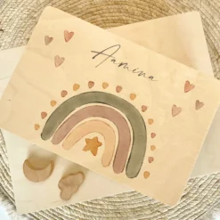 Personalisierte Erinnerungsbox aus Holz, Regenbogen Holzkiste mit Namen