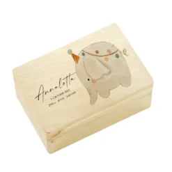 Personalisierte Erinnerungsbox für Babys, Holzkiste mit Deckel, Namen u. Geburtsdaten | Motiv: Elefant