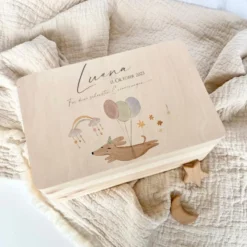 Personalisierte Erinnerungsbox aus Holz mit Motiv "Hund" für Babys, Kinder
