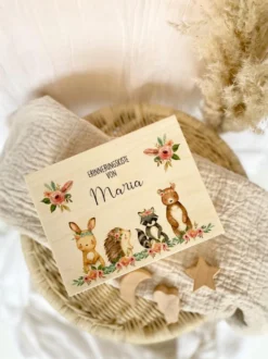 Personalisierte Erinnerungskiste für Babys zur Geburt und Taufe, Babygeschenk mit dem Namen