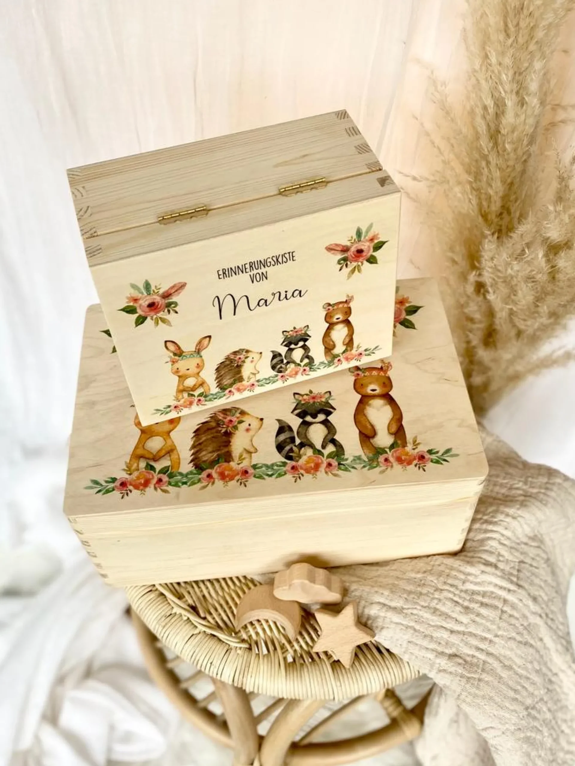 Personalisierte Erinnerungskiste für Babys zur Geburt und Taufe, Babygeschenk mit dem Namen