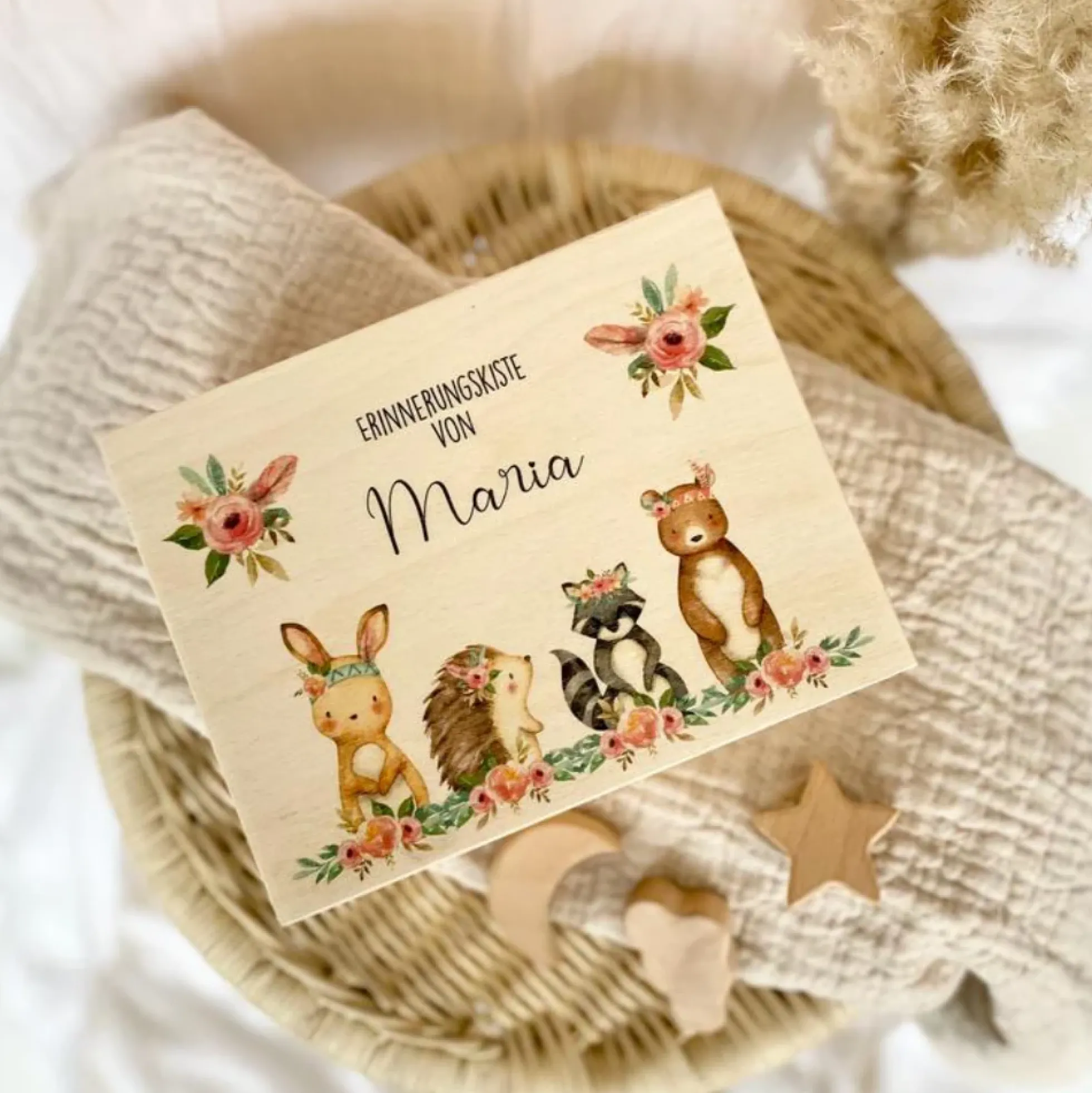 Personalisierte Erinnerungskiste für Babys zur Geburt und Taufe, Babygeschenk mit dem Namen