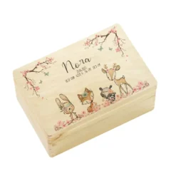 Personalisierte Erinnerungskiste "Tiere Boho" als Motiv für Babys zur Geburt und Taufe, Babygeschenk mit dem Namen, Holzkiste