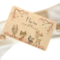 Personalisierte Erinnerungskiste "Tiere Boho" als Motiv für Babys zur Geburt und Taufe, Babygeschenk mit dem Namen, Holzkiste