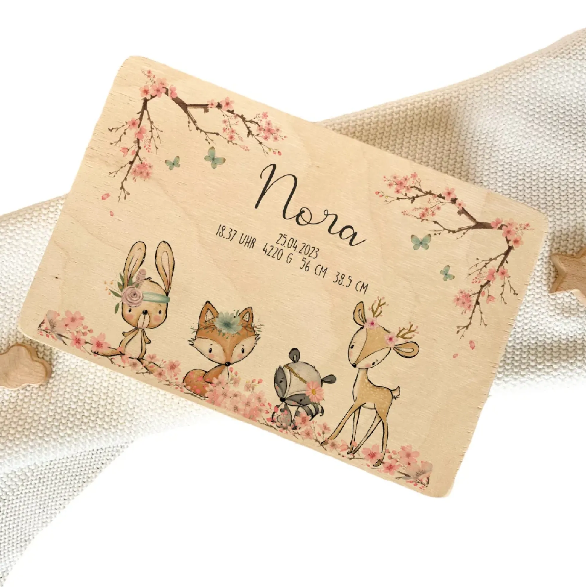 Personalisierte Erinnerungskiste "Tiere Boho" als Motiv für Babys zur Geburt und Taufe, Babygeschenk mit dem Namen, Holzkiste