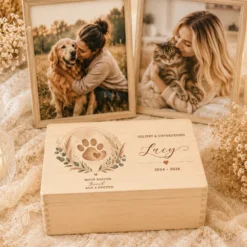 Personalisierte Erinnerungskiste Haustier mit Namen & Lebensdaten | Hund Katze Erinnerung | Gedenkbox Haustier | Geliebt & Unvergessen | Trauergeschenk Tier