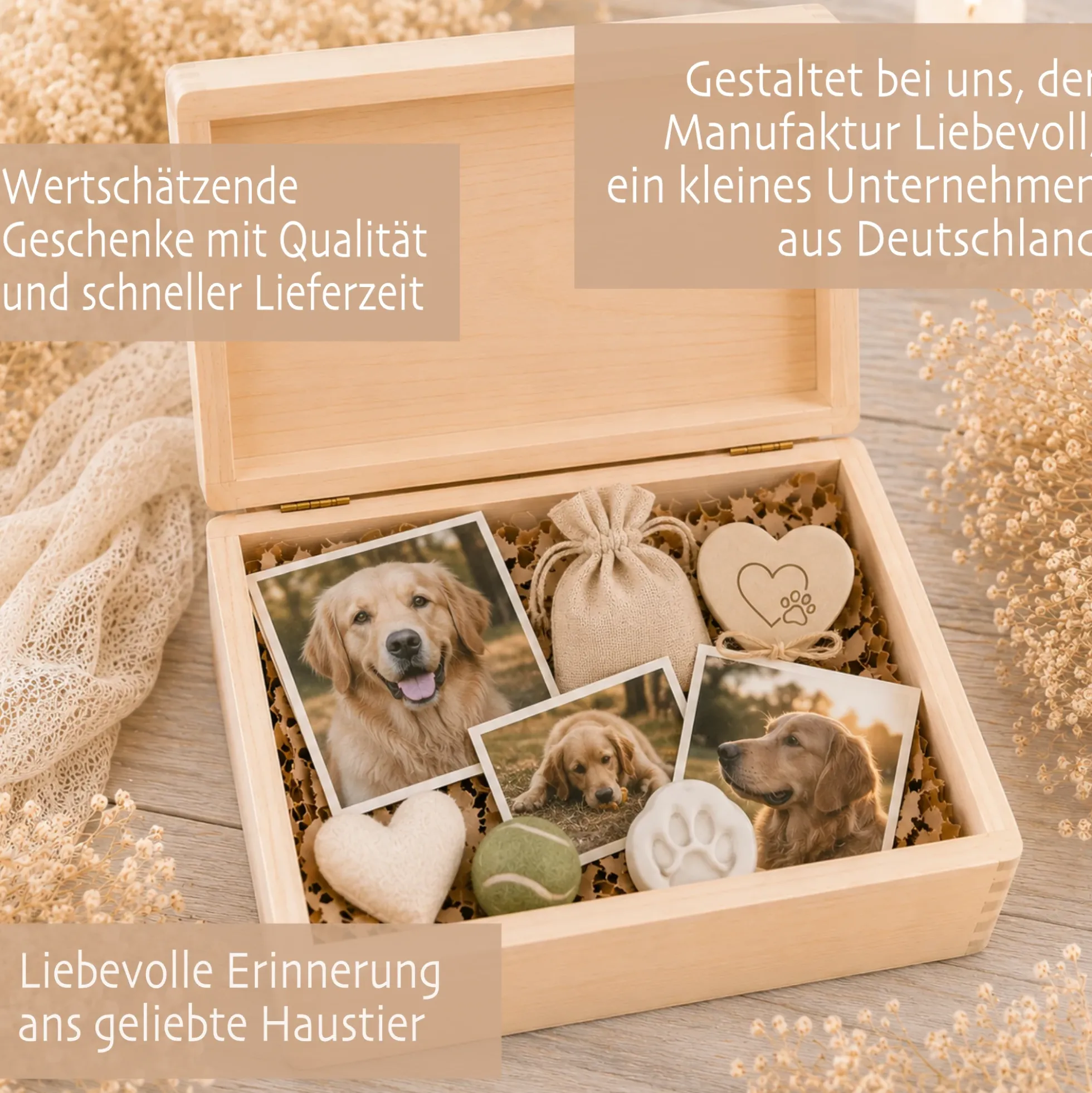 Personalisierte Erinnerungskiste Haustier mit Namen & Lebensdaten | Hund Katze Erinnerung | Gedenkbox Haustier | Geliebt & Unvergessen | Trauergeschenk Tier