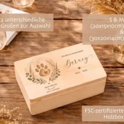 Personalisierte Erinnerungskiste Haustier mit Namen & Lebensdaten | Hund Katze Erinnerung | Gedenkbox Haustier | Geliebt & Unvergessen | Trauergeschenk Tier
