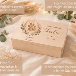Personalisierte Erinnerungskiste Haustier mit Namen & Lebensdaten | Hund Katze Erinnerung | Gedenkbox Haustier | Geliebt & Unvergessen | Trauergeschenk Tier