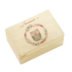 Personalisierte Erinnerungskiste "Eule" als Motiv für Babys zur Geburt und Taufe, Babygeschenk mit dem Namen, Holzkiste