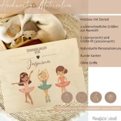 Personalisierte Erinnerungskiste "Ballett" als Motiv für Babys zur Geburt und Taufe, Babygeschenk mit dem Namen, Holzkiste