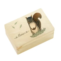 Personalisierte Erinnerungskiste "Eichhörnchen" als Motiv für Babys zur Geburt und Taufe, Babygeschenk mit dem Namen, Holzkiste