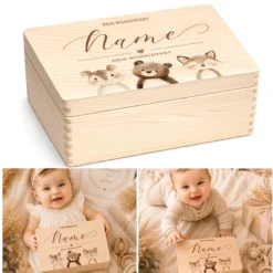 Personalisierte Erinnerungskiste Baby mit Namen, Geschenk zur Geburt, Taufgeschenk, Holzkiste Kinder, Erinnerungsbox Baby, Geschenk Kind