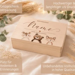 Personalisierte Erinnerungskiste Baby mit Namen, Geschenk zur Geburt, Taufgeschenk, Holzkiste Kinder, Erinnerungsbox Baby, Geschenk Kind