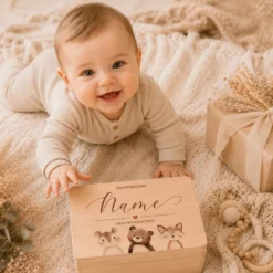 Personalisierte Erinnerungskiste Baby mit Namen, Geschenk zur Geburt, Taufgeschenk, Holzkiste Kinder, Erinnerungsbox Baby, Geschenk Kind