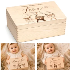 Personalisierte Erinnerungskiste Baby mit Geburtsdaten | Geschenk zur Geburt | Taufgeschenk mit Namen Holzkiste Baby Babybox personalisiert