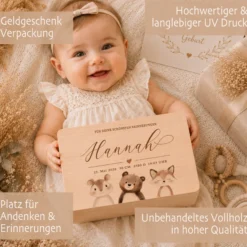 Personalisierte Erinnerungskiste Baby mit Geburtsdaten | Geschenk zur Geburt | Taufgeschenk mit Namen Holzkiste Baby Babybox personalisiert