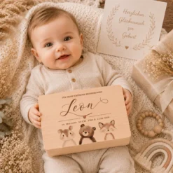 Personalisierte Erinnerungskiste Baby mit Geburtsdaten | Geschenk zur Geburt | Taufgeschenk mit Namen Holzkiste Baby Babybox personalisiert