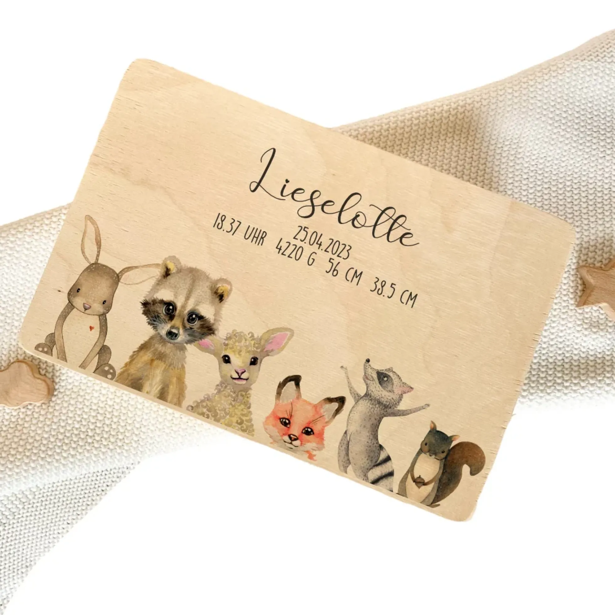 Personalisierte Erinnerungskiste "Tiere" als Motiv für Babys zur Geburt und Taufe, Babygeschenk mit dem Namen, Holzkiste