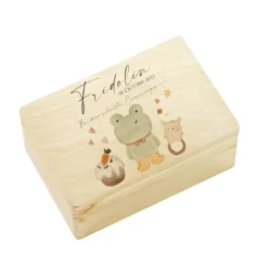 Personalisierte Erinnerungsbox aus Holz mit Motiv "Frosch" für Babys, Kinder
