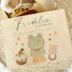 Personalisierte Erinnerungsbox aus Holz mit Motiv "Frosch" für Babys, Kinder