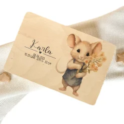 Personalisierte Erinnerungskiste "Maus" als Motiv für Babys zur Geburt und Taufe, Babygeschenk mit dem Namen, Holzkiste