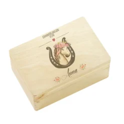 Personalisierte Erinnerungskiste mit Pony Motiv für Babys zur Geburt und Taufe, Babygeschenk mit dem Namen, Holzkiste