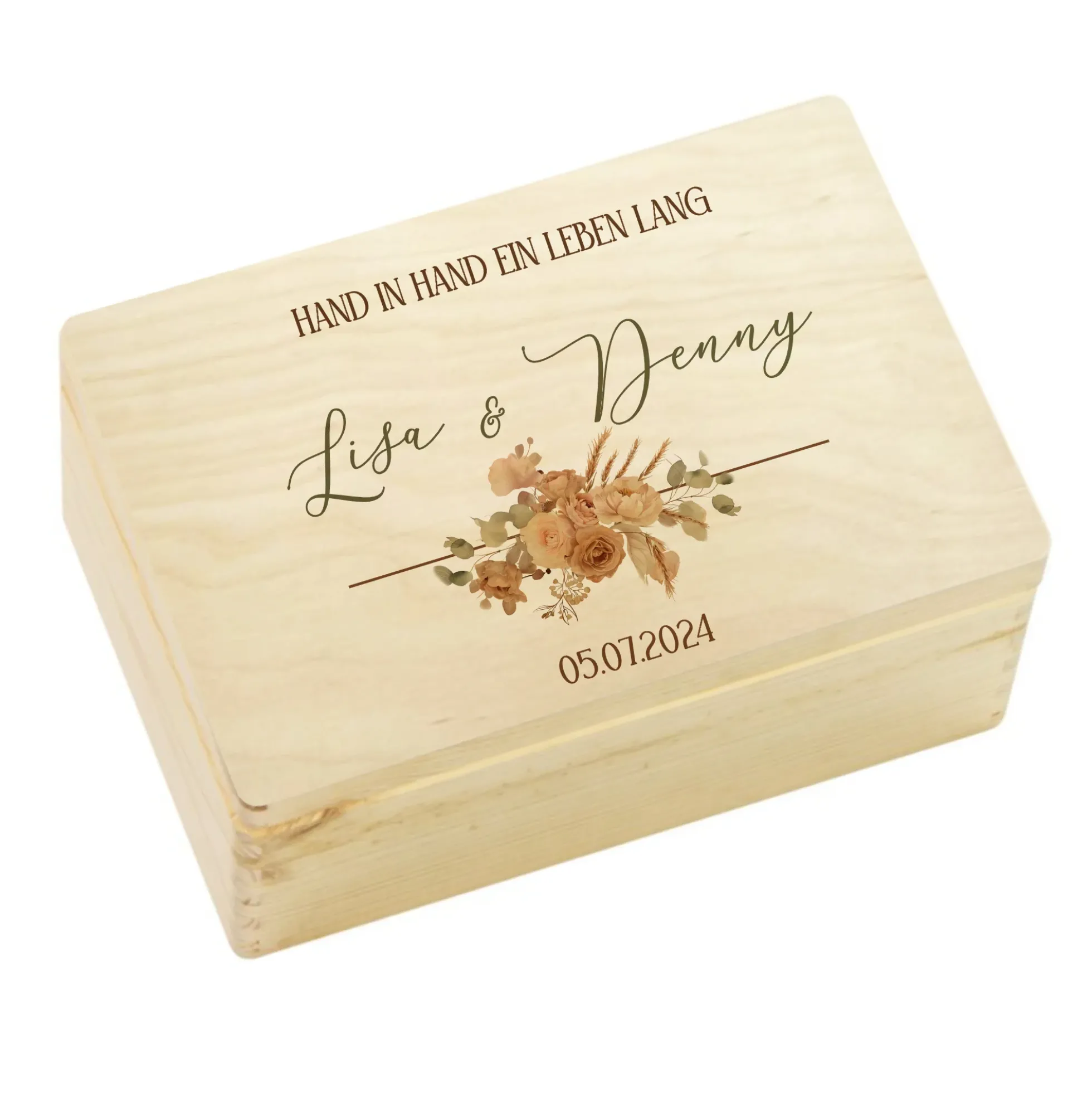 Personalisierte florale Erinnerungskiste zur Hochzeit, Holzbox als Geschenk für das Brautpaar, Hochzeitsgeschenk