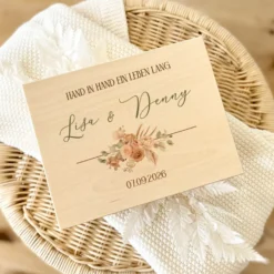 Personalisierte florale Erinnerungskiste zur Hochzeit, Holzbox als Geschenk für das Brautpaar, Hochzeitsgeschenk