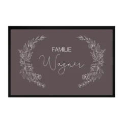 Personalisierte Fußmatte Floral mit dem Namen der Familie | Optional als Set mit Türschild erhältlich