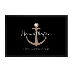 Personalisierte Fußmatte Heimathafen mit Koordinaten u. Anker | Optional als Set mit Türschild erhältlich