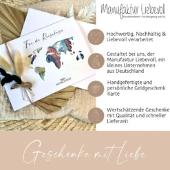 Personalisierte Geldgeschenk Karte Reisegutschein I Weltkarte | Geburtstagsgeschenk Reise | Hochzeitsgeschenk I Geschenk zur Hochzeit I persönliches Geschenk | Geld verschenken