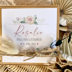 Personalisierte Geschenkschachtel, individuelles Geldgeschenk zur Taufe, Geburtstag, Kommunion, Jugendweihe, inkl. Jutebeutel I Manufaktur Liebevoll