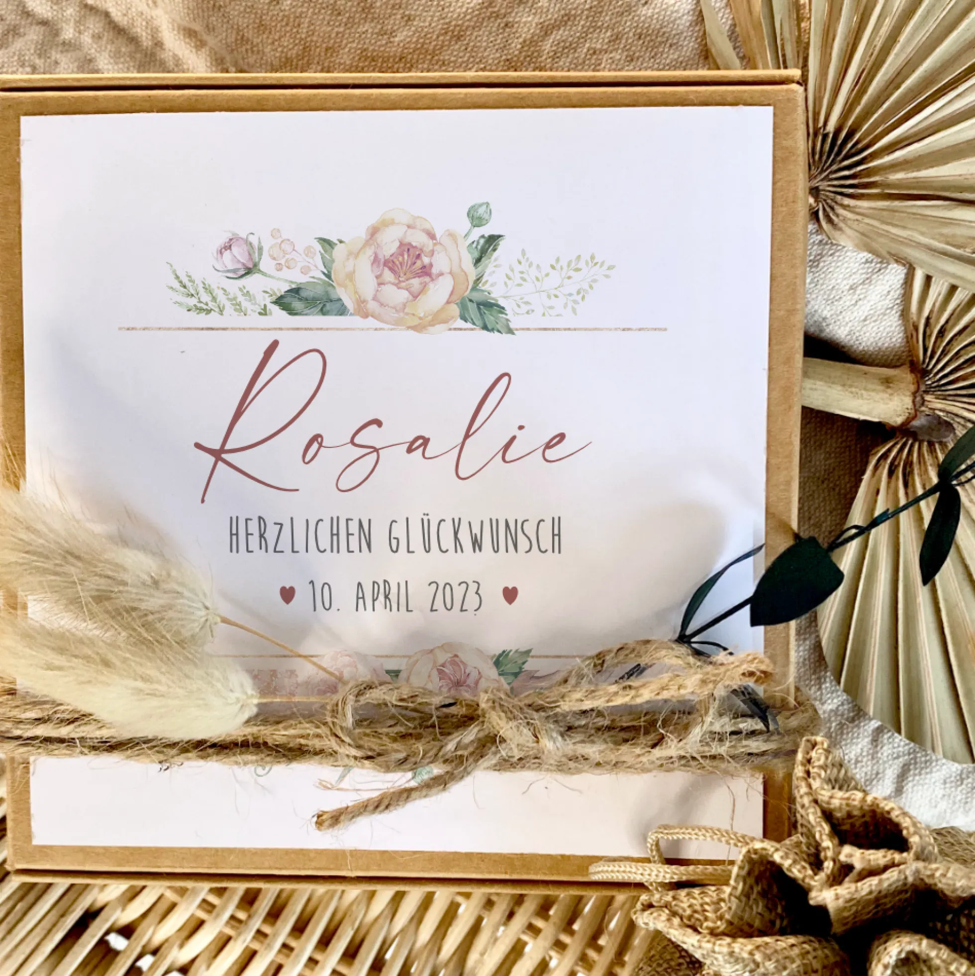 Personalisierte Geschenkschachtel, individuelles Geldgeschenk zur Taufe, Geburtstag, Kommunion, Jugendweihe, inkl. Jutebeutel I Manufaktur Liebevoll