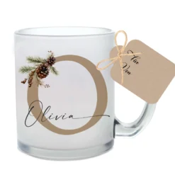 Personalisierte Glas Tasse "Tannenzapfen" Weihnachten Name I Weihnachtstasse Weihnachtsgeschenk I Nikolaus Geschenk Glühweintasse