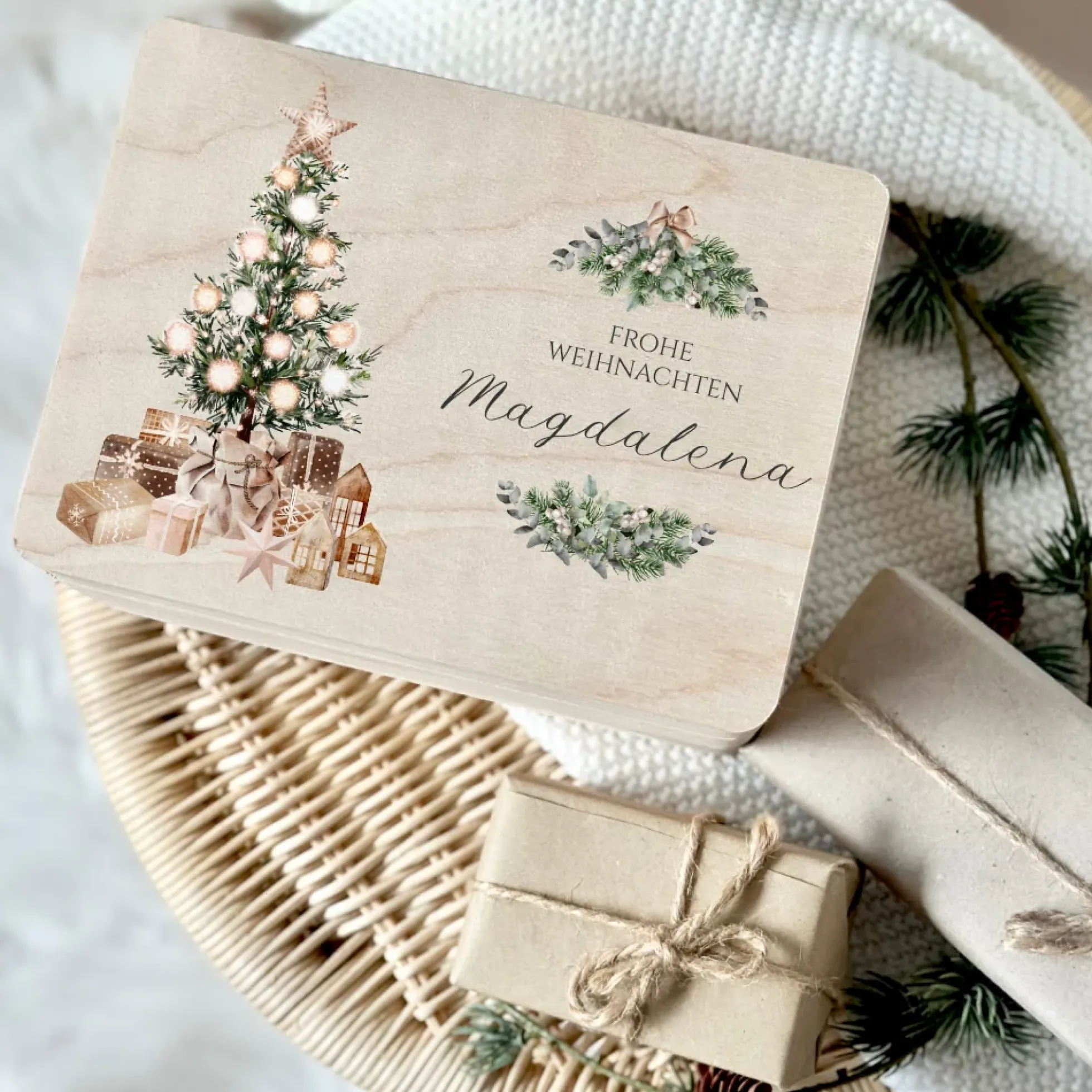 Personalisierte Heiligabend Box Holzbox Personalisiert Weihnachten Geschenk Frohe Weihnachten für Kinder Familie Frauen Freundin Holzkiste